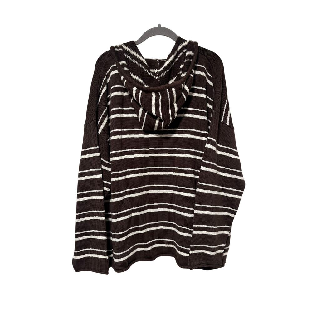 Women’s Brown Ivory Striped Hooded Knit Sweater Hoodie Pullover XXL Cotton - Picture 7 of 7